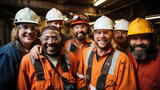 Fototapeta  - Group of offshore oil rig worker smiling and wearing personal protective equipment
