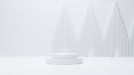 Poster - Preduct display, White podium and background with abstract minimal scene for product and brand presentation, Abstract podium composition, White background copy space, 3d render, 3d illustration