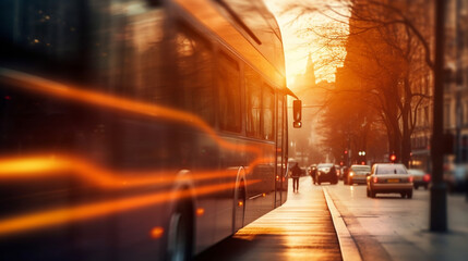 Wall Mural - BUS on blurred motion city traffic at sunset 