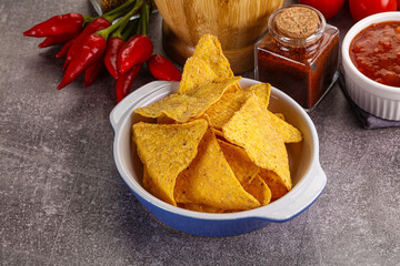 Poster - Mexican corn nachos chips with salsa