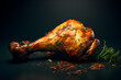 Roasted chicken leg with spices on black background, generated ai