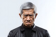 Angry mature Asian man, head and shoulders portrait on white background. Neural network generated image. Not based on any actual person or scene.