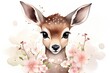Tranquil Watercolor Painting of a Fawn Surrounded by Pink Flowers