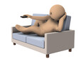 ソファーに寝そべり、リモコンでザッピングする怠惰な男性。