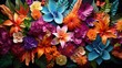 Enchanting top view of a tropical floral arrangement.