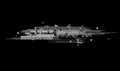 Wall Mural - horizontal distortion of broken video image on black background, vhs effect, glitch digital color pi