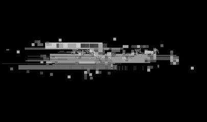 Wall Mural - horizontal distortion of broken video image on black background, vhs effect, glitch digital color pi