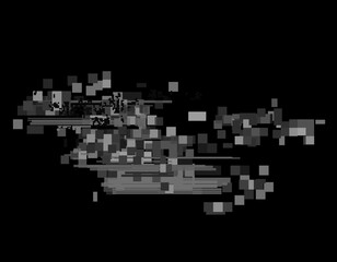 Wall Mural - horizontal distortion of broken video image on black background, vhs effect, glitch digital color pi