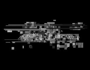 Wall Mural - horizontal distortion of broken video image on black background, vhs effect, glitch digital color pi