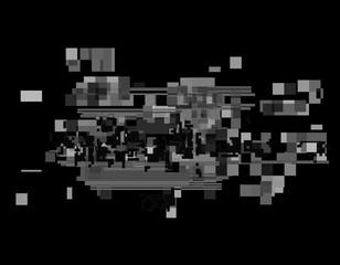 Wall Mural - horizontal distortion of broken video image on black background, vhs effect, glitch digital color pi