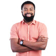 © Sumeet K/peopleimages.com - Smile, black man and portrait with arms crossed, fashion and isolated on transparent png background. Face, confidence and happy African person from Nigeria with happiness and pride in casual clothes