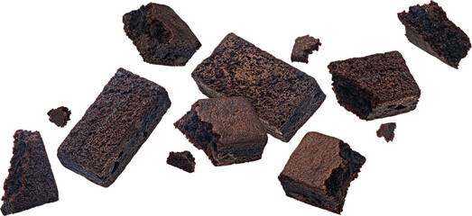 Wall Mural - Flying chocolate brownie isolated, full depth of field