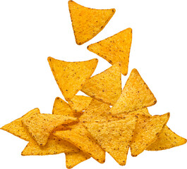 Wall Mural - Spicy corn chips, falling hot mexican nachos isolated