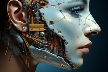Poster - generative ai picture of beautiful robotic human android future 3d robot invention
