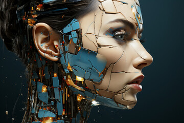 Poster - generative ai picture of beautiful robotic human android future 3d robot invention