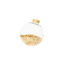 Wall Mural - christmas transparent ball with golden glitter isolated on transparent background