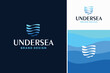 Letter U Undersea Underwater with Blue Water Wave Line Layer for Sea Ocean Beach Aquatic Logo Design