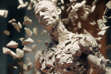 Personality Destruction, Body Pain Abstract Concept. Human Sculpture Breaks Into Pieces