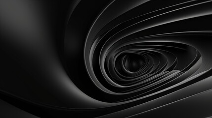 Poster -  an abstract black and white photo of a curved tunnel of black material.  generative ai