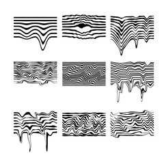 Wall Mural - Melted Glitch Stripe. Abstract melting line drip distortion. Psychedelic wavy surreal element. Geometric wave curve effect isolated on white background