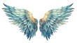  a painting of two blue and gold wings on a white background.  generative ai