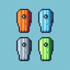 Poster - Pixel art sets of long shield with variation color item asset. Simple bits of golden shield pixelated style. 8bits perfect for game asset or design asset element for your game design asset.