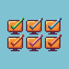 Poster - Pixel art sets of monitor of approve with variation color item asset. Simple bits of approve sign pixelated style. 8bits perfect for game asset or design asset element for your game design asset.
