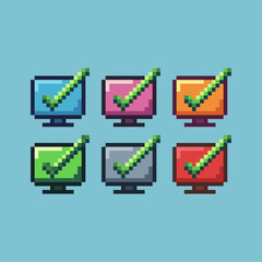 Poster - Pixel art sets of monitor of approve with variation color item asset. Simple bits of approve sign pixelated style. 8bits perfect for game asset or design asset element for your game design asset.