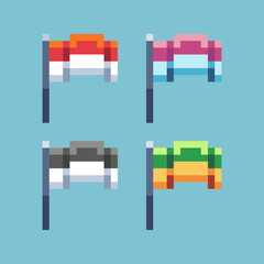 Poster - Pixel art sets of flag icon with variation color item asset. Simple bits of flag icon flat on pixelated style. 8bits perfect for game asset or design asset element for your game design asset.