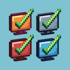 Fototapete - Isometric Pixel art 3d of approve sign on monitor for items asset. Approve sign on pixelated style.8bits perfect for game asset or design asset element for your game design asset.