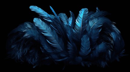 Wall Mural -  a bunch of blue feathers are on a black background with a black background.  generative ai