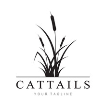 Cattails Or River Reed Grass Plant Logo Design, Aquatic Plants, Swamp, Wild Grass Vector