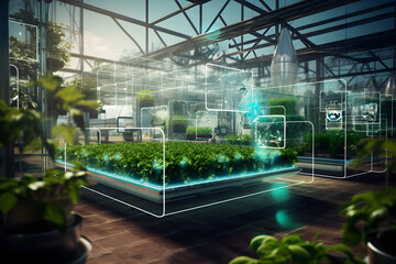 Wall Mural - Smart greenhouse with sensors and connected infrastructure	