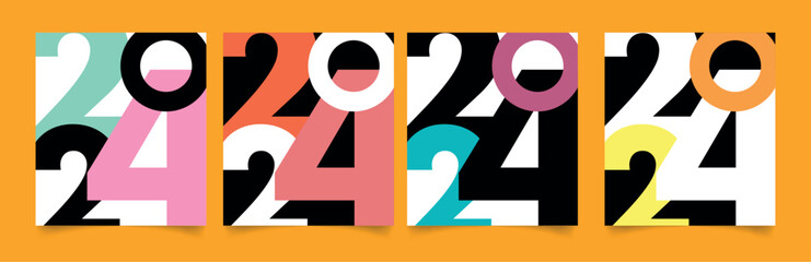 Wall Mural - Set of modern 2024 new year cards with geometric. Creative design template with colorful numbers..