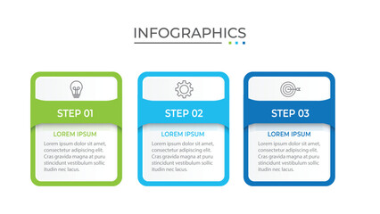 Sticker - Process business infographic thin line with square template design with icons and 3 options or steps.