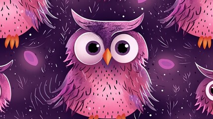  a purple owl with big eyes surrounded by smaller pink owls.  generative ai