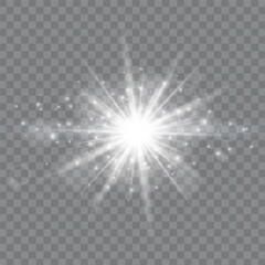 Wall Mural - Glow light effect. Starburst with sparkles on transparent background.sun