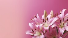  A Bunch Of Pink Lilies Are In A Vase On A Pink Background.  Generative Ai