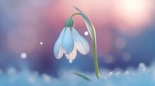  A Snowdrop With Water Droplets On It And A Green Stem.  Generative Ai