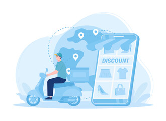 Courier delivers orders concept flat illustration