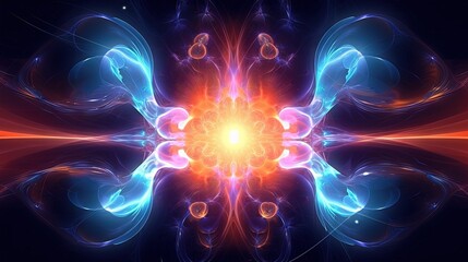 Poster -  a computer generated image of a glowing orange and blue flower.  generative ai