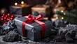 Christmas gift box with coal, gift for naughty children and adults. A joke or a prank.