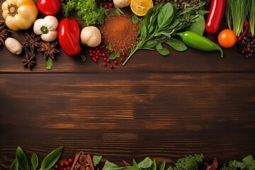 Wall Mural - Vegan Concept Spice Herbs And Vegetables Frame Food with Free Spaces