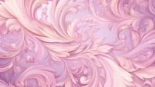  A Pink And White Background With Swirls And Leaves On It.  Generative Ai