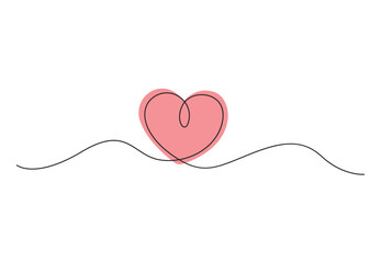 Poster - heart icon continuous one line drawing minimalism concept of love. isolated on white background vect