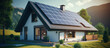 Modern House with solar panels on the roof, renewable energy installation, Eco-friendly, energy concept