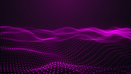 Poster - Technology background . Futuristic point wave. Abstract digital wave of particles. Dark background. Connection structure. 3d
