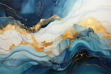 Fototapeta Niebo - Abstract blue wave with gold lines watercolor texture painting, Generative Ai