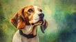  a painting of a beagle dog with a black collar.  generative ai