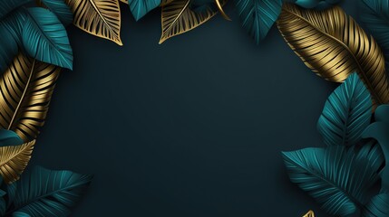 Wall Mural -  a dark blue background with gold leaves and a black background.  generative ai